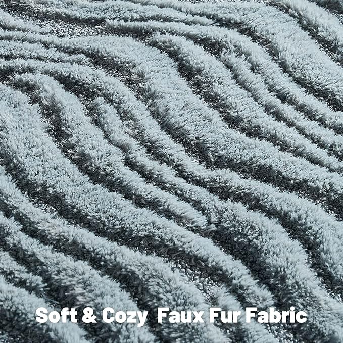 FUTEI Blue Decorative Throw Pillow Covers 12x20 Inch Set of 2,Soft Faux Fur Geometric Shapes Texture Pillowcase,Boho Home Decor for Couch Bed Living Room
