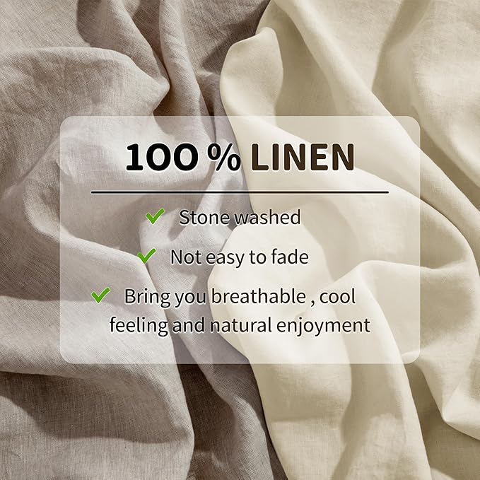 LBRO2M 100% Linen Sheet Set 16" Deep Pocket Full Size,Bed Sheets 4 Piece Sets,Solid Color Natural Flax Bed Sheets Soft Breathable Bedding, All Season (Full, Beige)