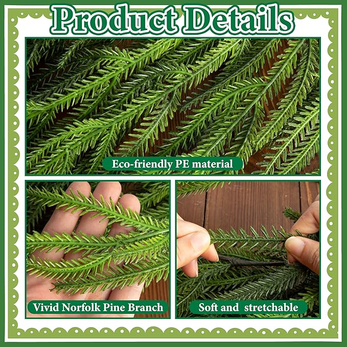 6 Ft Christmas Norfolk Pine Garland, Dense Norfolk Pine Realistic Touch Garland, Artificial Pine Greenery Garlands for Christmas Holiday Mantle Fireplace Table Home Decor