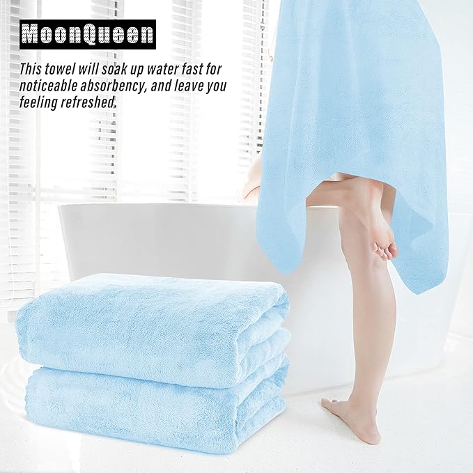 MOONQUEEN 2 Pack Premium Bath Towel Set - Quick Drying - Microfiber Coral Velvet Highly Absorbent Towels - Multipurpose Use as Bath Fitness, Bathroom, Shower, Sports, Yoga Towel (Aquamarine)