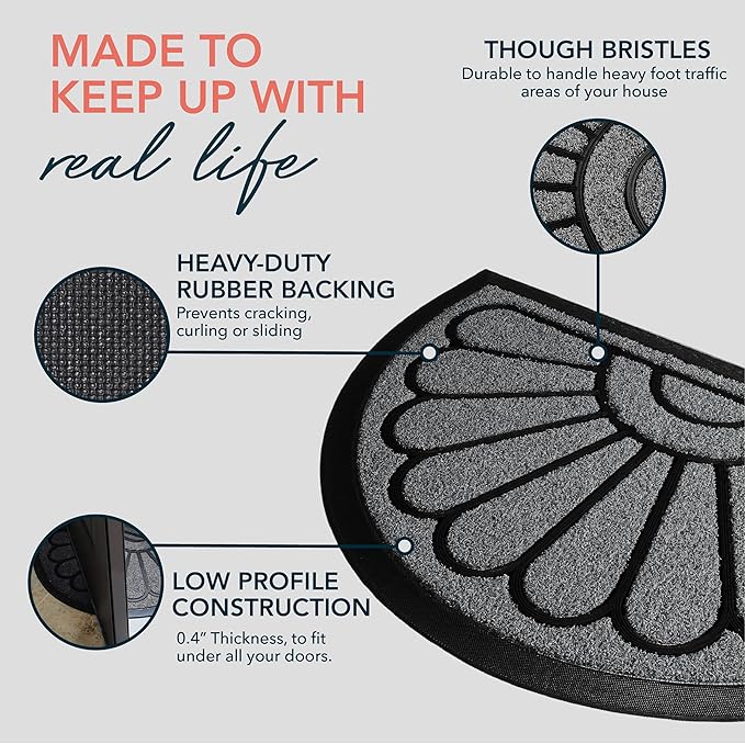 ubdyo Front Door Mat - Low Pile Front Door Mat Outside Entrance - Muddy Dirt Trapping Welcome Matt Outdoor - Rubber Backing Anti Slip Indoor Doormat Entrance, 29" x 17", Bright Grey