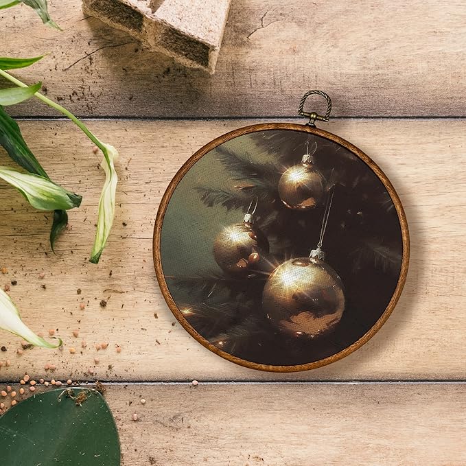 KSDUT Vintage Christmas Wall Decor Art - Vintage Christmas Ornaments Wall Art Canvas Frame Hanging Prints, Merry Xmas Holiday Round Wall Art Decor for Home Farmhouse Decorations 10"x10"