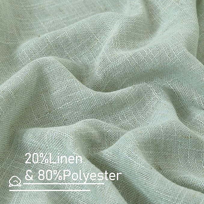 LAMIT 102 Inch Length Light Filtering Sheer Linen Curtains, Linen Textured Semi Sheer Back Tab and Rod Pocket Natural Boho Drapes for Living Room/Farmhouse, 2 Panels, Light Sage, 52 x 102 Inch