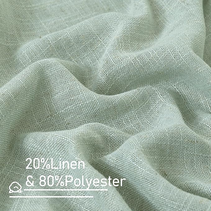 LAMIT Small Window Linen Curtains 45 Inch Length, Light Filtering Panels Back Tab and Rod Pocket Neutral Drapes for Cafe/Bathroom/Loft Room, Light Sage, 2 Panels, 34 x 45 Inch