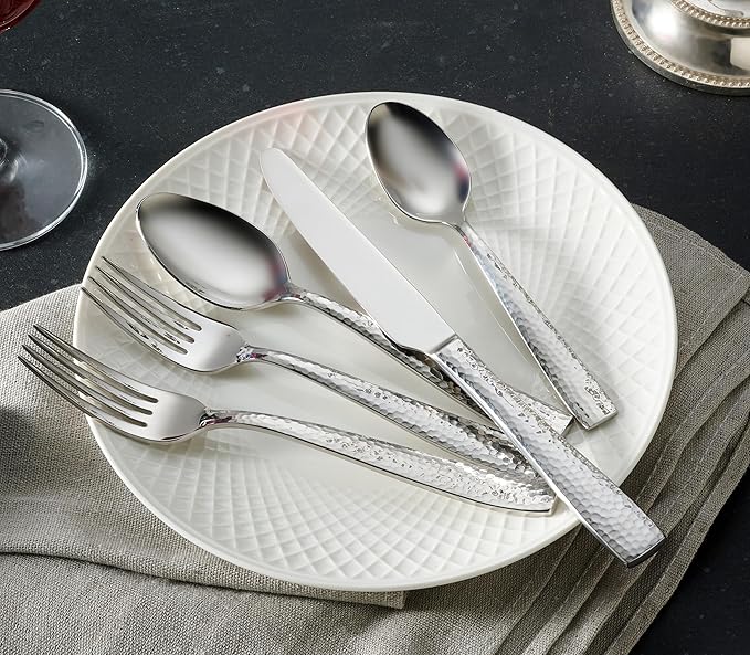 Hudson Essentials 40-Piece Hammered Stainless Steel 18/10 Flatware Silverware Set, Service for 8 (40-Piece Set)