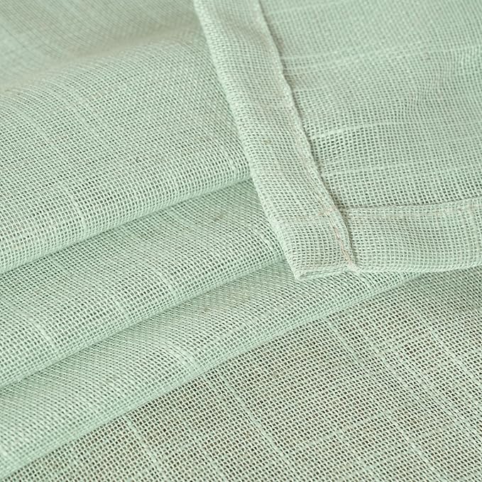 YoungsTex Sage Green Linen Curtains 40 Inch Length for Kitchen Window, Semi Sheer Drapes with Rod Pocket Back Tab Short Rustic Light Filtering for Cafe Bathroom Window, 2 Panels, 42 X 40 Inch