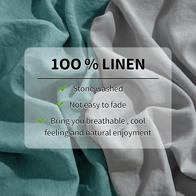 LBRO2M 100% Linen Sheet Set Queen Size,Bed Sheets 4 Piece Sets,Solid Color Natural Flax Bed Sheets Soft Breathable Bedding,16" Deep Pocket,All Season (Queen, Aqua)