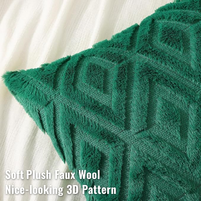 decorUhome Christmas Couch Throw Pillow Covers 26x26 Set of 2, Decorative Soft Plush Faux Wool Neutral Accent Pillow Covers for Bed Sofa Living Room, Green