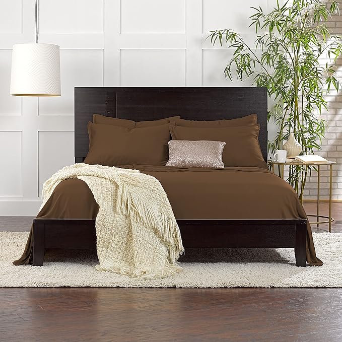 Queen Sheets by Pure Bamboo, Genuine 100% Organic Viscose Derived from Bamboo Bed Sheet Set, Luxuriously Soft & Cooling, Double Stitching, Lifetime Quality Promise (Queen, Coconut Husk)