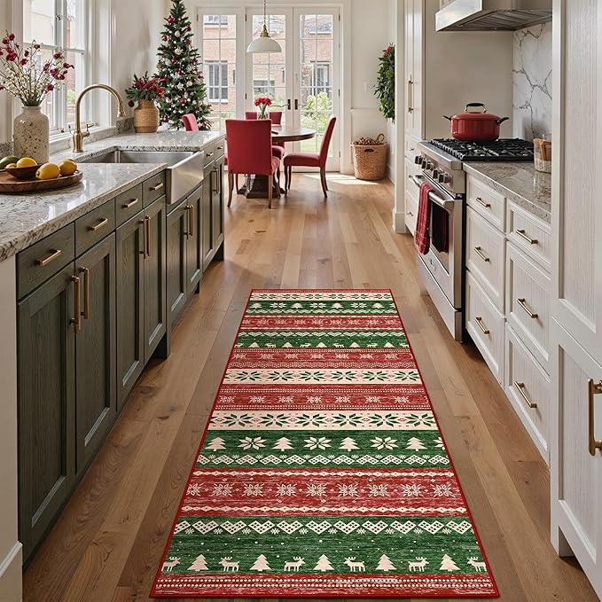 Christmas Red Runner Rug 2x6 Washable Hallway Carpet Snowflake Holiday Decor Accent Rug Non Slip Low Pile Decorative Carpet Xmas Boho Bedroom Bathroom Kitchen