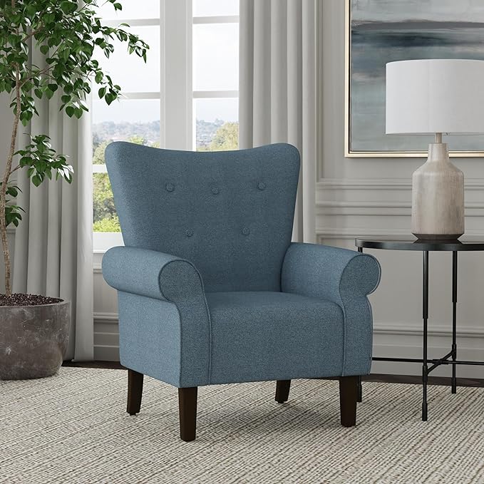 Spatial Order Home Decor | Upholstered Rolled Arm Wingback Accent Chair | Accent Chairs for Living Room & Bedroom | Decorative Home Furniture - Blue Textured Woven