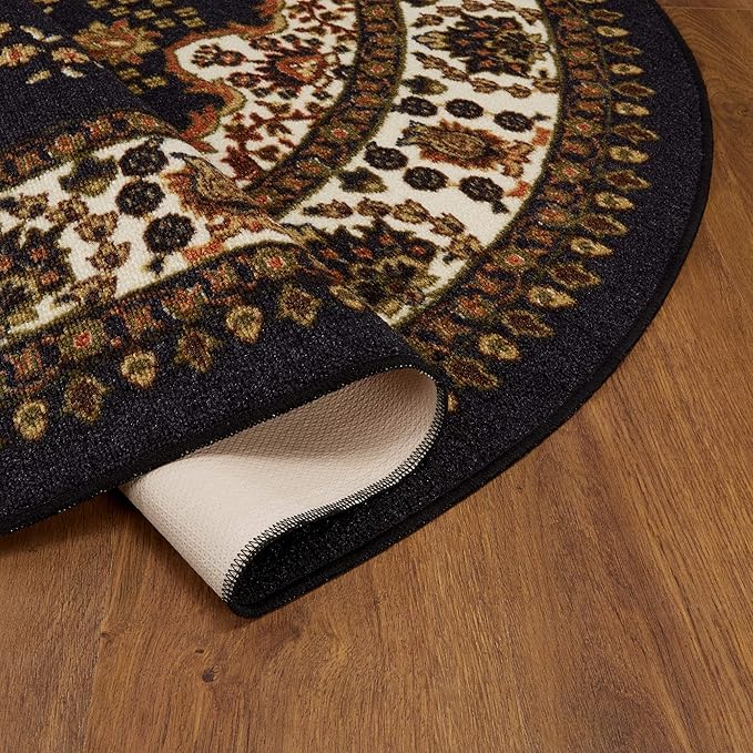 Antep Rugs Alfombras Oriental Traditional 2x5 Non-Skid (Non-Slip) Low Profile Pile Rubber Backing Kitchen Area Rugs (Black, 2' x 5' Oval)