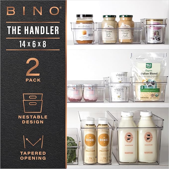 BINO | Plastic Storage Bins, Medium - Deep | THE HANDLER COLLECTION | Multipurpose Organizer Bins | Kitchen Pantry Organizers and Storage | Clear Containers for Organizing Home | Freezer Organizer