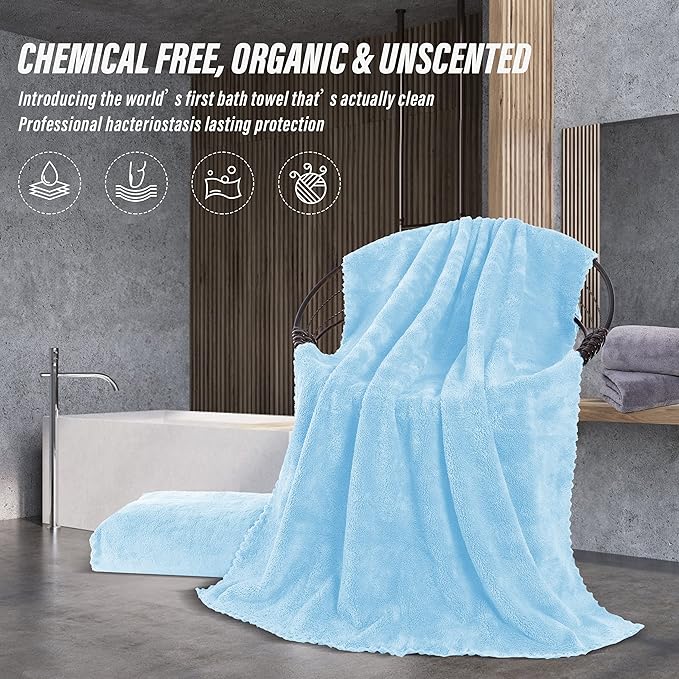 MOONQUEEN 2 Pack Premium Bath Towel Set - Quick Drying - Microfiber Coral Velvet Highly Absorbent Towels - Multipurpose Use as Bath Fitness, Bathroom, Shower, Sports, Yoga Towel (Aquamarine)