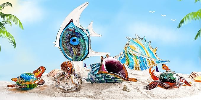 EUSTUMA Hand Blown Glass Tropical Fish Figurines Ornament,Sea Animal Sculpture for Fish Tank Aquarium,Sea Animals Collection for Birthday Gift,Glass Sculpture