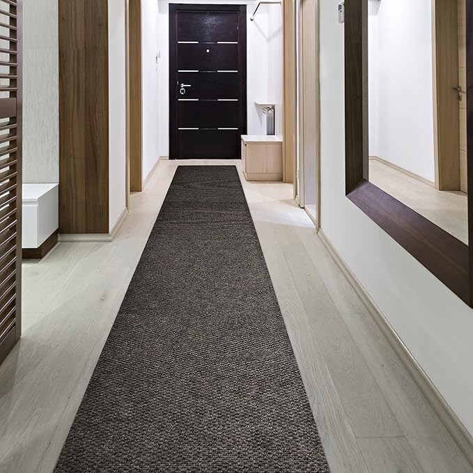 iCustomRug Hallway Runner Rug – 3x14ft Brown, Indoor/Outdoor, Non-Slip Rubber Backing, Low-Profile All-Weather Carpet, Non-Shedding & Easy Care, Entryway Mat Ideal for High Traffic Areas