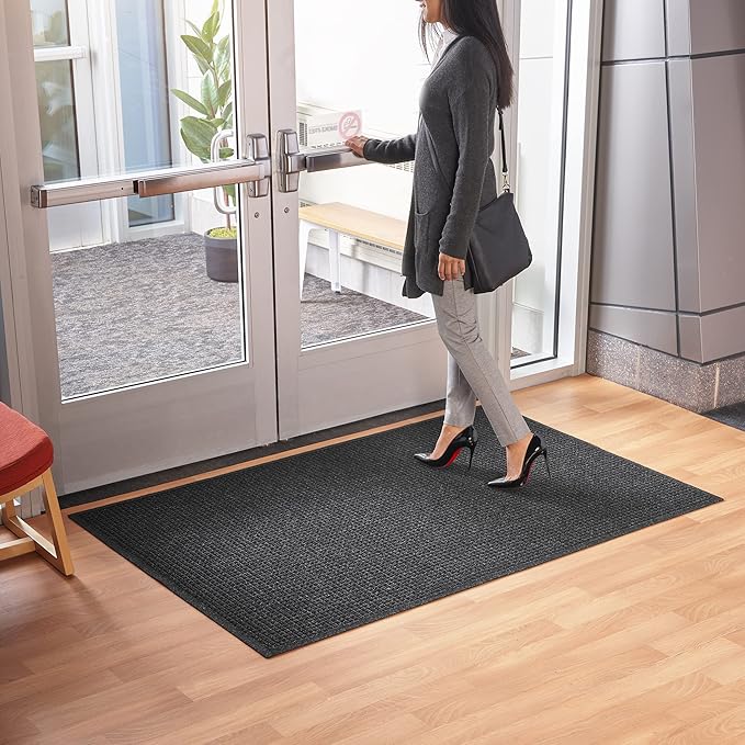 Consolidated Plastics Aquasorb Classic Indoor/Outdoor Entrance Floor Mat with Non-Slip Rubber Backing, Fabric Border, Stain Resistant and Quick Drying Commercial Grade (35" x 45", Charcoal)