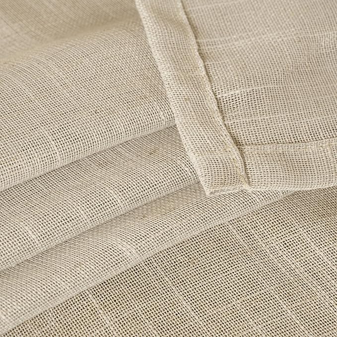 YoungsTex 40 Inches Long Linen Semi Sheer Curtains 40 Inch Length for Kitchen Cafe Window, Oatmeal Short Drapes Textured Light Filtering with Rod Pocket Back Tab for Bathroom, 2 Panels, 34 X 40 Inch