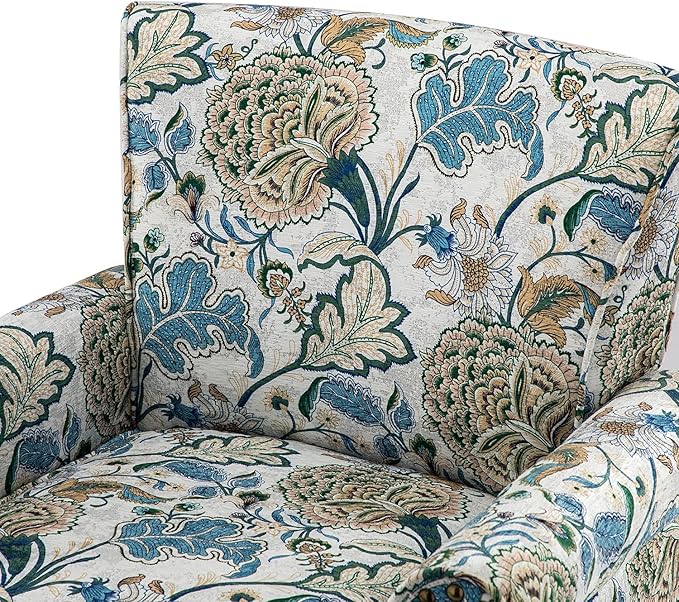 HULALA HOME Modern Wingback Accent Chairs Set of 2 with Wood Legs & Removable Cushion, Comfy Upholstered Armchairs with Nailhead Trim, Floral Pattern Single Sofa Chairs for Living Room Bedroom, Green
