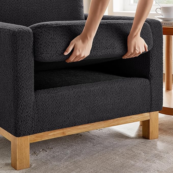 VANOMi Accent Chair 29.5" Reading Chair, Modern Living Room Chair with Thick Cushion&Wood Base, Comfy Upholstered Boucle Armchair, Single Sofa for Bedroom, Office, Dark Gray