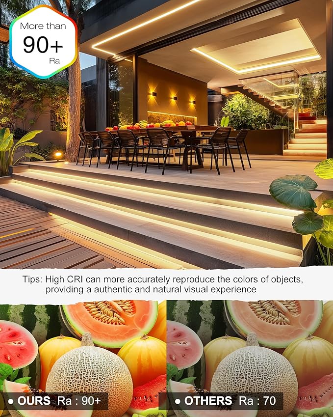EMITEVER COB LED Strip Lights Waterproof IP67, 3000K Warm White Outdoor 24V Dimmable Silicone LED Tape Lighting 16.4ft High Density, 300+LM/ft, 2400LEDs,3W/ft, UL Listed (Power Supply Not Included)