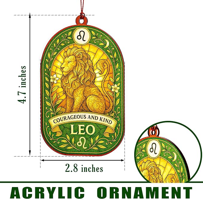 Leo Gifts for Women, Leo Birthday Decorations, Leo Zodiac Christmas Ornament, Astrology, Christmas Ornament 2025, Suncatcher Effect Stained Glass Window Hanging, car Hanging Accessories