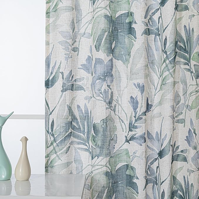 MYSKY HOME Pinch Pleated Curtains 63 inches Long Floral Linen Curtains for Living Room Light Filtering Curtains Privacy Protect Printed Drape Window Treatments 2 Panel, Sage and Natural