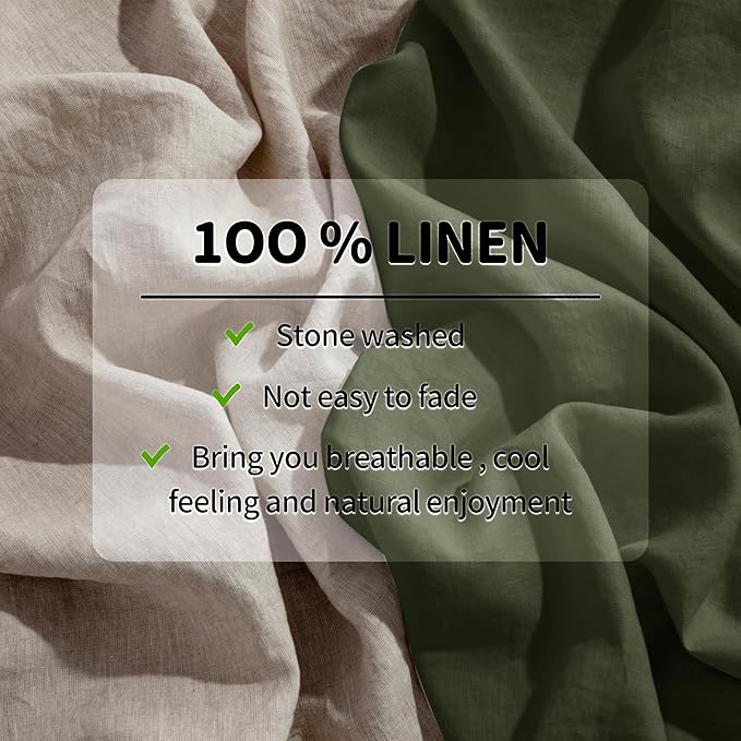 LBRO2M 100% Linen Sheet Set 16" Deep Pocket King Size,Bed Sheets 4 Piece Sets,Solid Color Natural Flax Bed Sheets Soft Breathable Bedding, All Season (King, Olive Green)