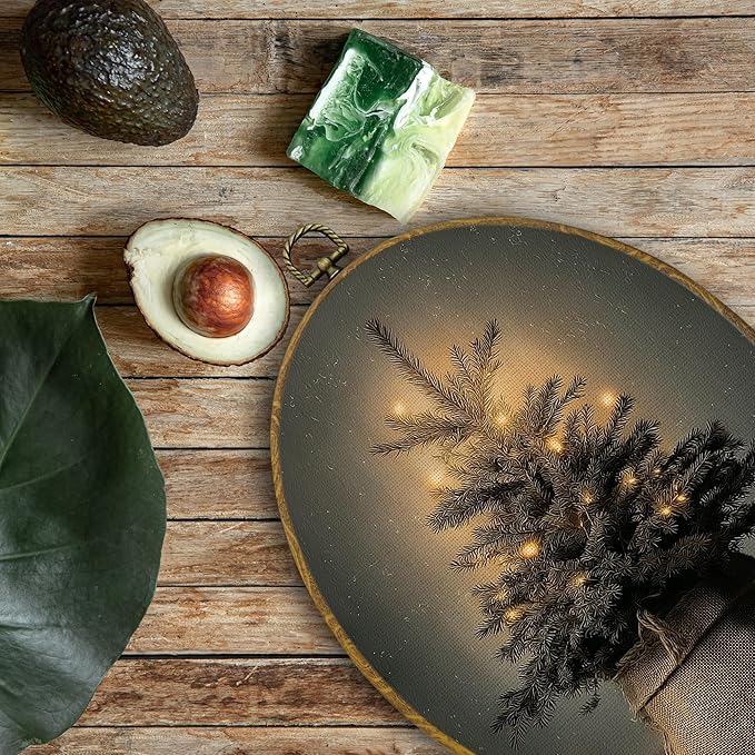 QZQE Vintage Moody Christmas Tree Oval Wall Art Decor Framed, Antique Christmas Oval Canvas Prints, Holiday Winter Xmas Tree Wall Hanging Decor for Home Bedroom Living Room, 8.6x11.4 Inch