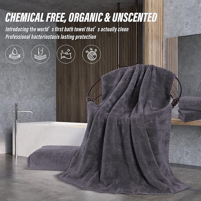 MOONQUEEN 6 Pack Premium Bath Towel Set - Quick Drying - Microfiber Coral Velvet Highly Absorbent Towels - Multipurpose Use as Bath Fitness, Bathroom, Shower, Sports, Yoga Towel (Dark Grey)