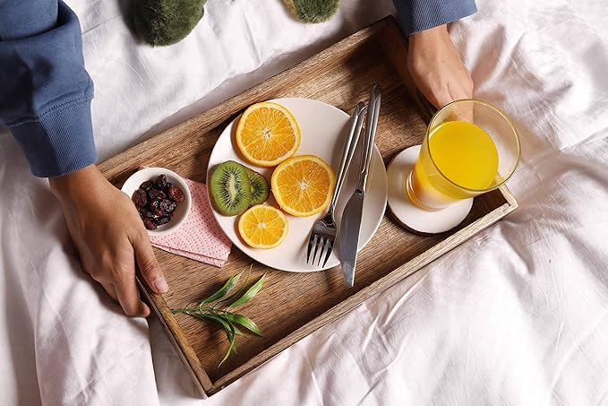 GoCraft Handmade Classic Wooden Tray – Medium 15" Serving Tray for Kitchen, Dining, and Home Use – Elegant Wood Serveware for Food, Drinks, Snacks, Coffee, Tea, Breakfast, Parties & Everyday Use