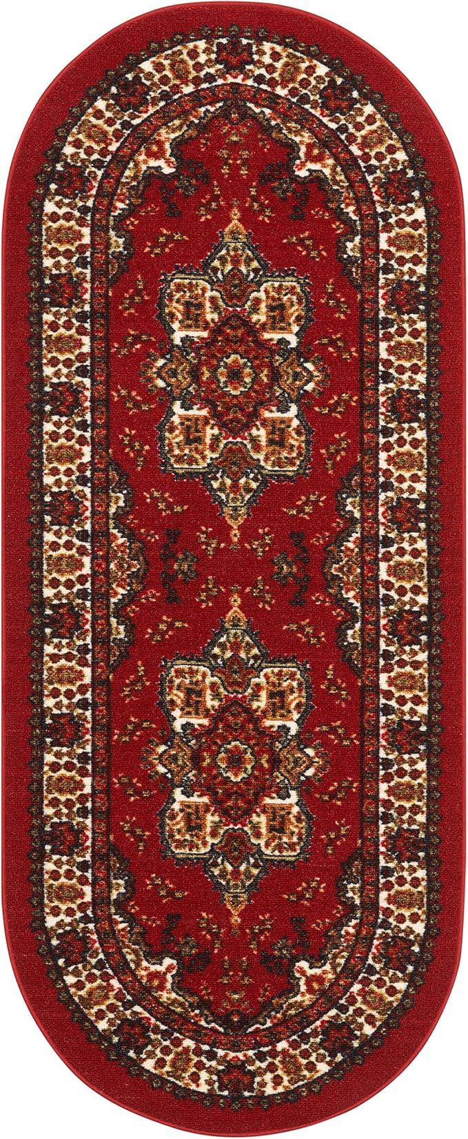 Antep Rugs Alfombras Oriental Traditional 2x5 Non-Skid (Non-Slip) Low Profile Pile Rubber Backing Kitchen Area Rugs (Maroon, 2' x 5' Oval)