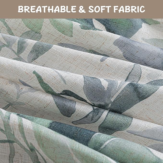 MYSKY HOME Linen Curtains 90 Inch Length Light Filtering Two Pages Pinch Pleated Curtains for Living Room Floral Printed Privacy Protect Drapes Set Natural Window Treatment 2 Panels,Sage and Natural