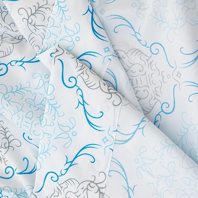Queen Size Bed Sheets Set Deep Pockets - 6PC Floral Ultra Soft Microfiber Bed Sheets - Easy to Clean, 90 Thread Count Sheets with Fitted Sheet, Flat Sheet & Pillowcases (Turquoise Medallion)