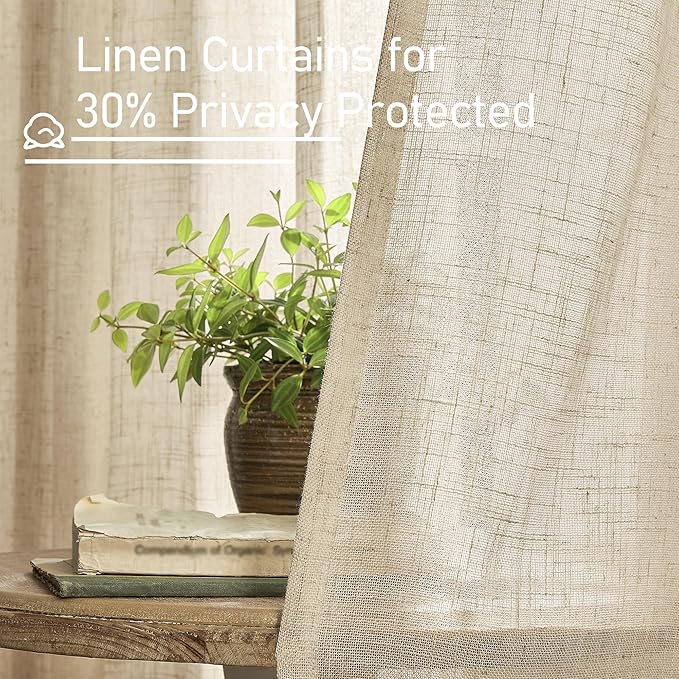 LAMIT Linen Blended Curtains for Bedroom, Faux Linen Textured Light Filtering Drapes Back Tab and Rod Pocket Boho Burlap Panels for Farmhouse/Living Room, 2 Panels, 38 x 84 Inch, Brown