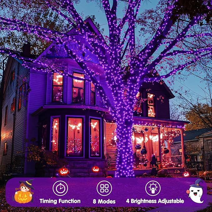 JMEXSUSS 400 LED Purple Lights Halloween Decor, 132 ft Halloween String Lights Plug in with Remote, 8 Modes Purple Christmas Lights Indoor Outdoor for Garden Patio Party Haunted House Ghost Decoration
