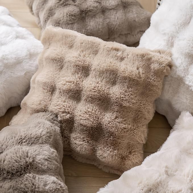 Pack of 2 Thick Plush Throw Pillow Covers Fluffy Wave Faux Fur Decorative Cushion Covers Soft Wool Pillowcase for Sofa Couch Livingroom 12x20 Inch Camel