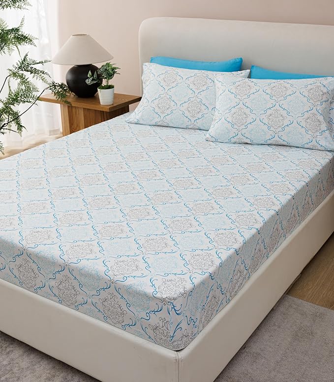 Queen Size Bed Sheets Set Deep Pockets - 6PC Floral Ultra Soft Microfiber Bed Sheets - Easy to Clean, 90 Thread Count Sheets with Fitted Sheet, Flat Sheet & Pillowcases (Turquoise Medallion)