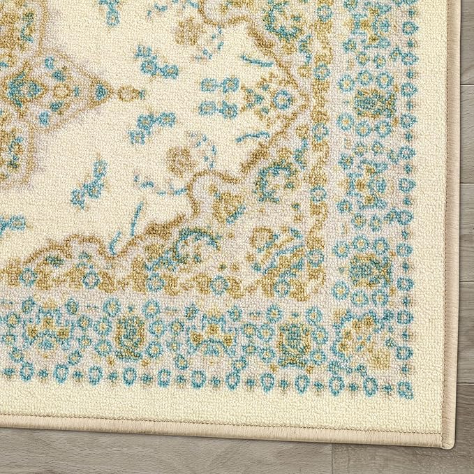 Antep Rugs Alfombras Oriental Traditional 2x10 Non-Skid (Non-Slip) Low Profile Pile Rubber Backing Indoor Runner Rugs (Blue Beige, 2' x 10')