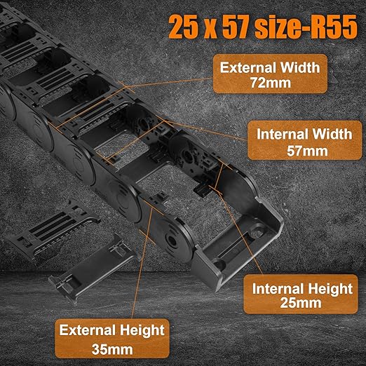 25 x 57mm (Inner H x W) R55 Bridge Type Drag Chain Cable Wire Carrier Protection Chain 39.3inch/1M for 3D Printer and CNC Router Mill,Black Plastic Nylon