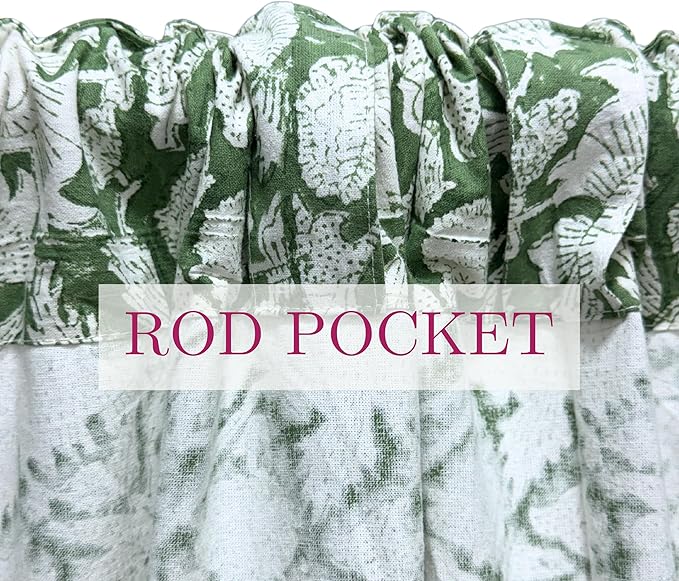 ATOSII 100% Cotton Single Panel Floral Block Print Curtain, Easy Hanging with Rod Pocket & Loop, Living Room, Dining Room, Bedroom Light Filtering Boho Curtains, Set of 1, 60" W X 84" L, Meraki Green