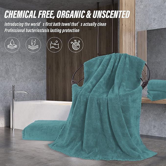 MOONQUEEN 6 Pack Premium Bath Towel Set - Quick Drying - Microfiber Coral Velvet Highly Absorbent Towels - Multipurpose Use as Bath Fitness, Bathroom, Shower, Sports, Yoga Towel (Teal)