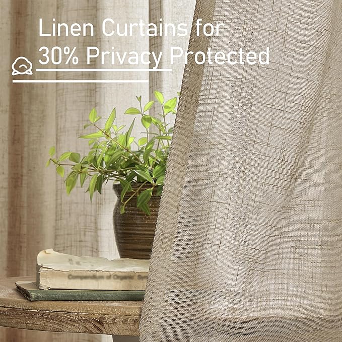 LAMIT Taupe Linen Curtains 90 Inch for Living Room, Back Tab and Rod Pocket Linen Textured Farmhouse Curtains Light Filtering Drapes for Bedroom/Dining Room, Set of 2, 52 x 90 Inch