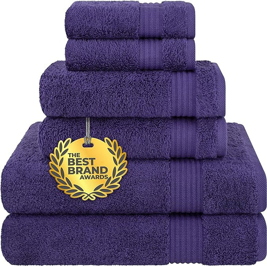 Cotton Paradise 6 Piece Towel Set, 100% Cotton Soft Absorbent Turkish Towels for Bathroom, 2 Bath Towels 2 Hand Towels 2 Washcloths, Purple Towel Set