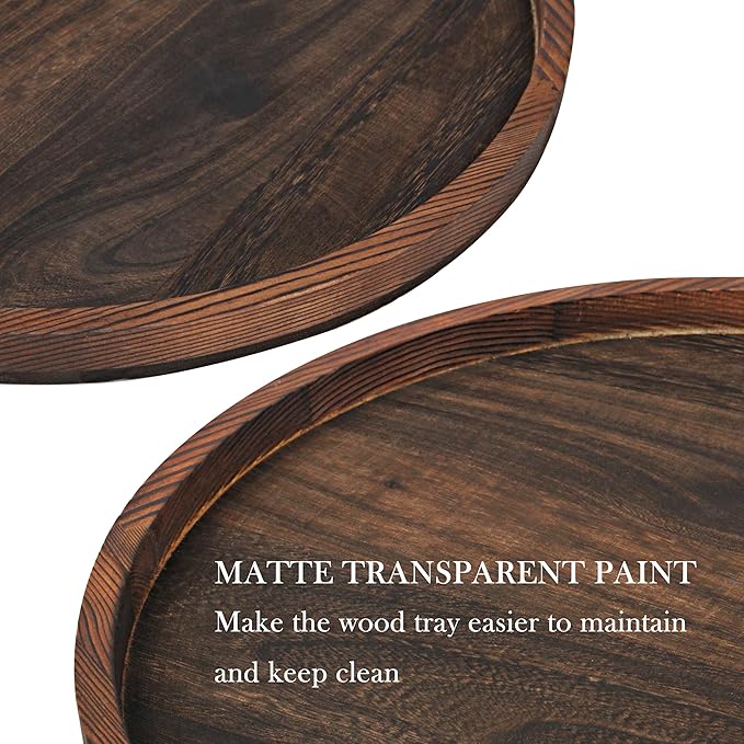 20" Rustic Wooden Serving Tray - Extra Large Round Ottoman Table Tray for Farmhouse Decorative Oversized Coffee Table Trays Living Room Kitchen Counter Breakfast Brown