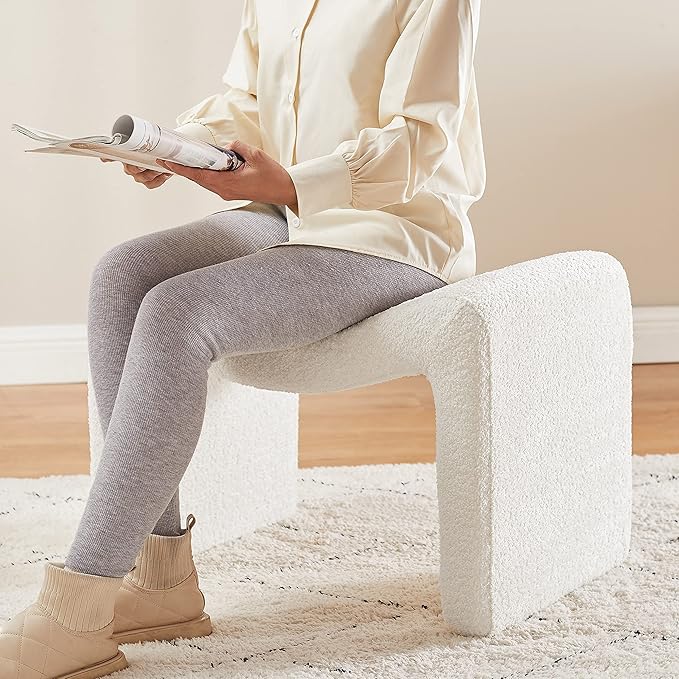 VANOMi Large Footstool Ottoman, Multi-Functional Modern Foot Stool, Sofa Footrest Extra Seating for Living Room, Entryway, Hallways and Bedrooms, Large, White