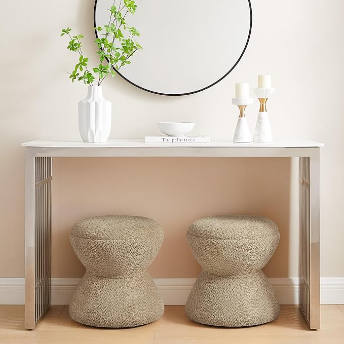 Multi-Functional Boucle Ottoman, Vanity Stool Chair, Sturdy Wooden Footstool, Suitable for Living Room, Bedroom, and Entryway, Without Installation, Camel