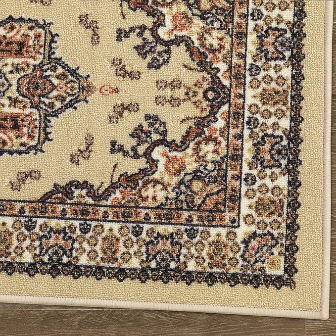 Antep Rugs Alfombras Oriental Traditional 2x10 Non-Skid (Non-Slip) Low Profile Pile Rubber Backing Indoor Runner Rugs (Beige, 2' x 10')