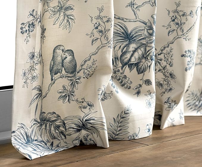 Maison d' Hermine Curtains for living room 100% Cotton 108 inch length Two Panels Light Filtering Toile Curtains for Bedroom Windows with rod and loop Pockets Drapes (Jouy Paradise Blue, 50"W x 108"L)