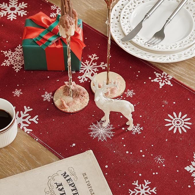 Christmas Table Runner - Red Snowman Snowflake Winter Holiday Decorative Farmhouse Table Decorations for Kitchen Dinning, Indoor Outdoor Dinner Party Decor 13x72 Inch